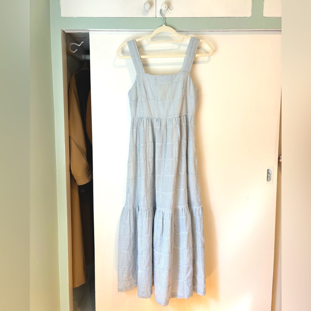 NWOT Madewell Cicely Blue and White Striped Tiered Patchwork Dress
